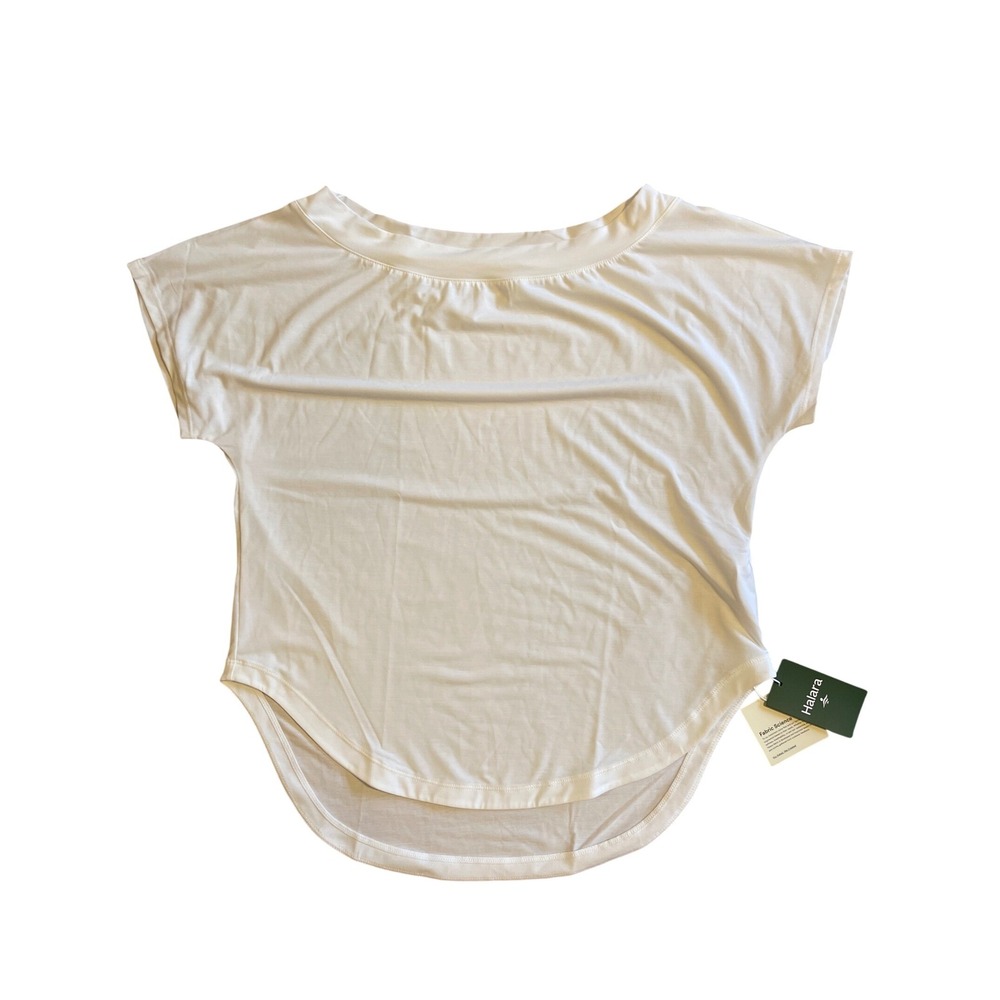 Halara White Boat Neck Short Sleeve Relaxed Fit High Low Activewear‎ Top Small